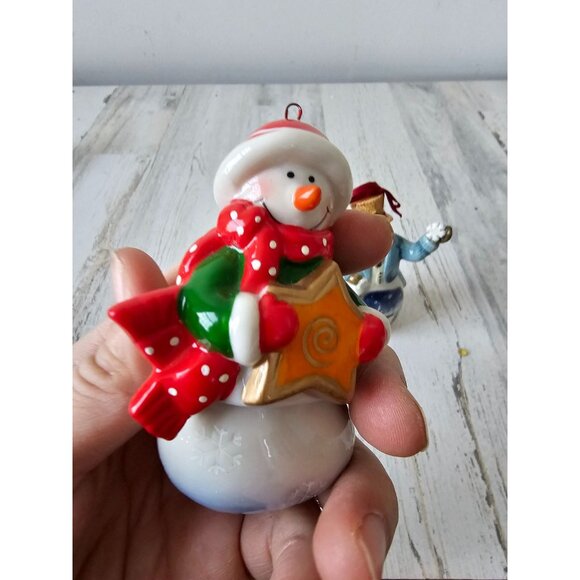 Porcelain snowman ornament set star scene Church Xmas tree snowman - Picture 6 of 11